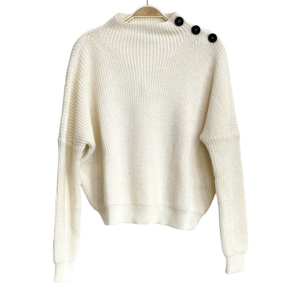 Acote Ecru Ivory Button Shoulder Alpaca Crewneck Pullover Sweater Sz 0 NWT $198 - Picture 1 of 9